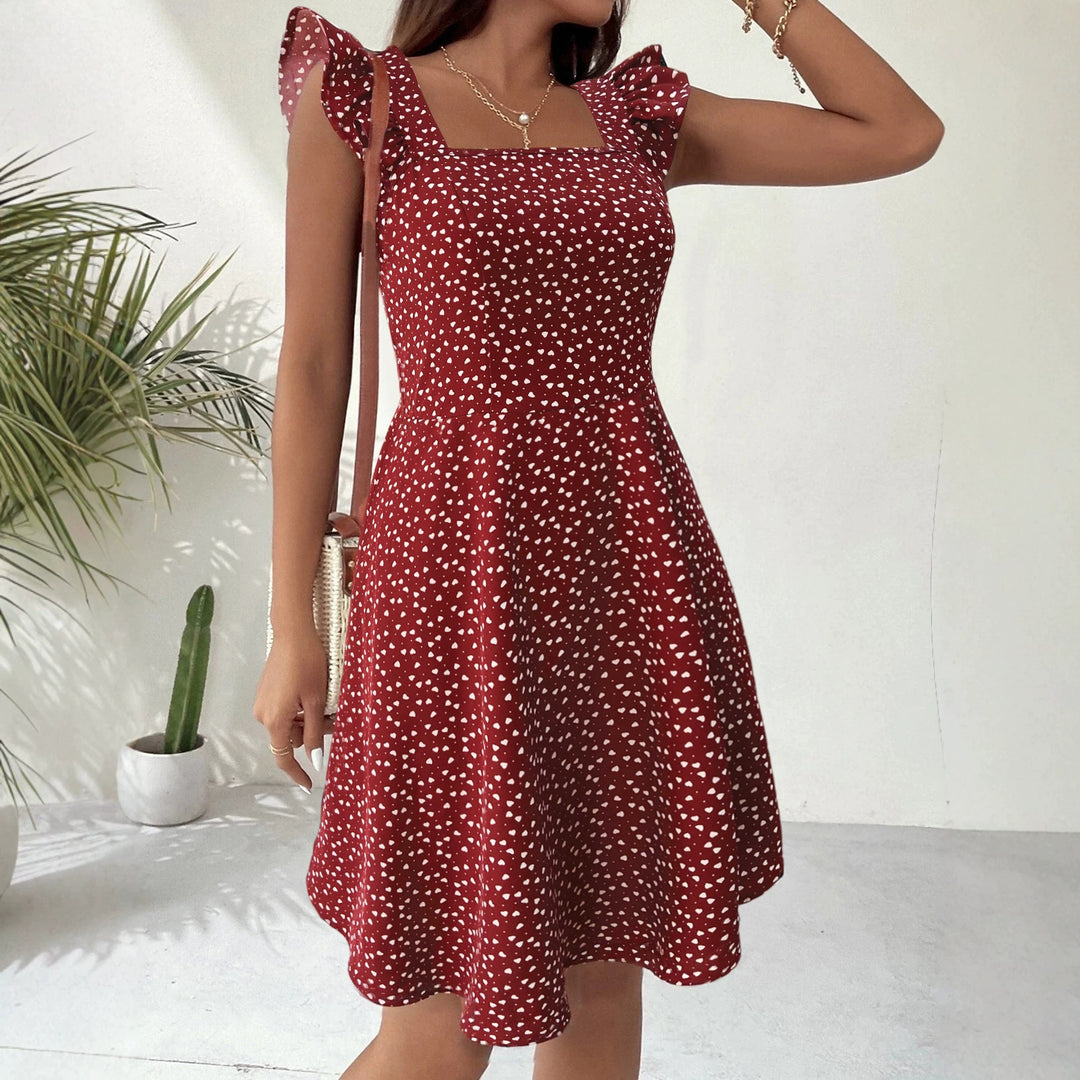 Damen lässiges A-Linien Kleid mit Quadrat-Ausschnitt und Volantärmeln – Élara