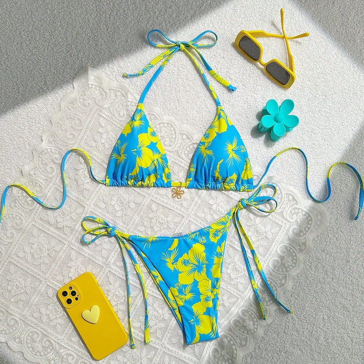 Damen Triangel-Bikini mit floralen Akzenten und raffinierten Bindebändern Echo Archiv