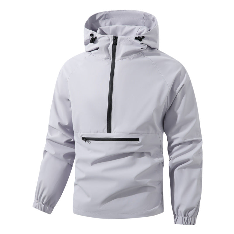 Herren Softshell-Anorak mit Kapuze, halbem Reißverschluss und wasserdichter Fronttasche Echoarchiv