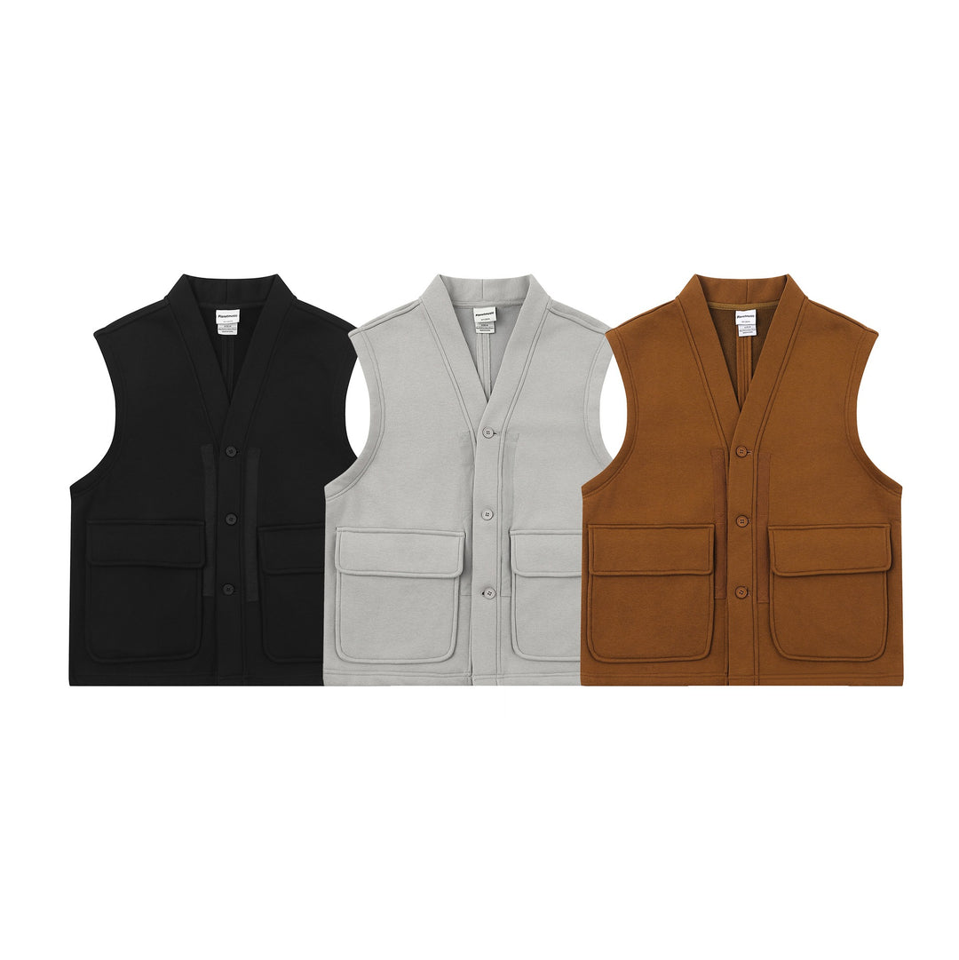 Unisex Utility‑Weste mit V-Ausschnitt, großformatigen Klappentaschen und Knopfleiste Echoarchiv