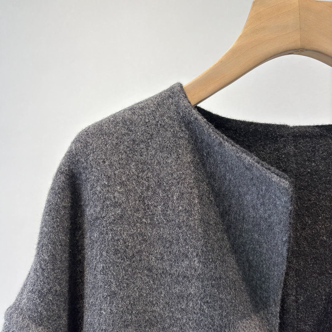 Damen Eleganter Strukturierter Wollmischmantel – Montévia