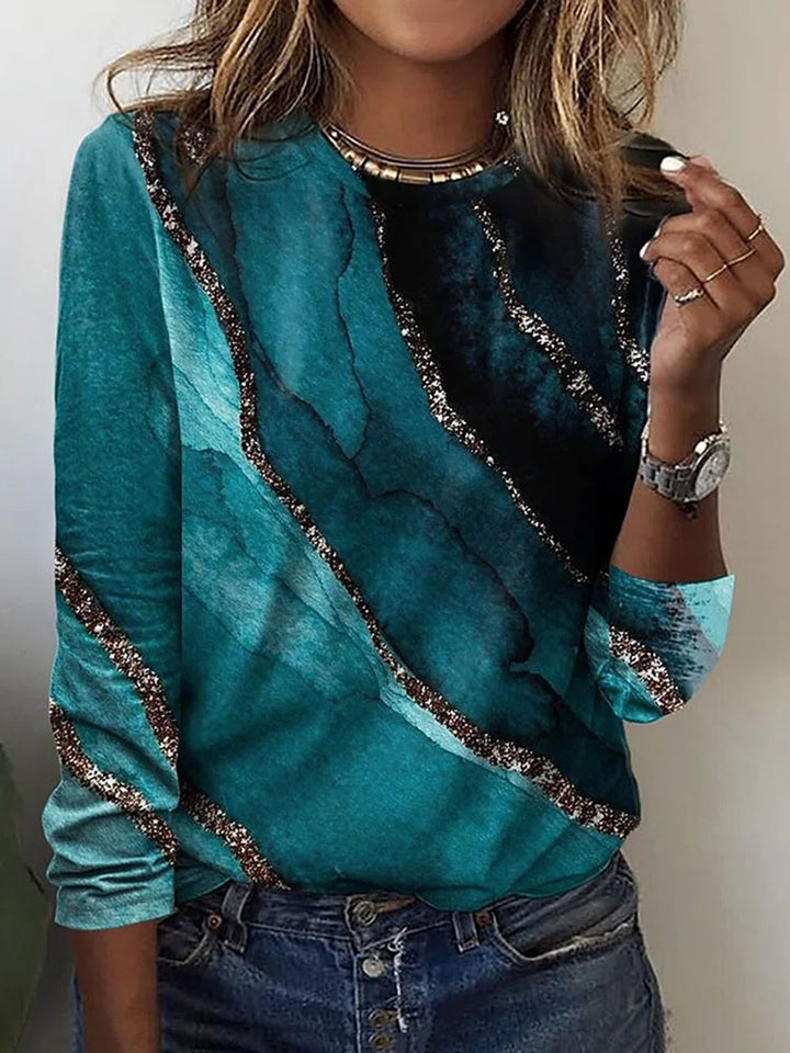 Damen Langärmeliges Oversize-Sweatshirt mit abstraktem Aquarell-Mosaikprint – Avérine