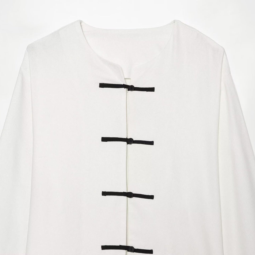 Damen Boxy-Jacke mit Mandarin-Kragen und dekorativen Knotenverschlüssen Echo Archiv