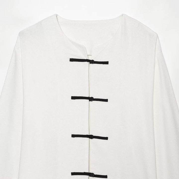 Damen Boxy-Jacke mit Mandarin-Kragen und dekorativen Knotenverschlüssen Echo Archiv