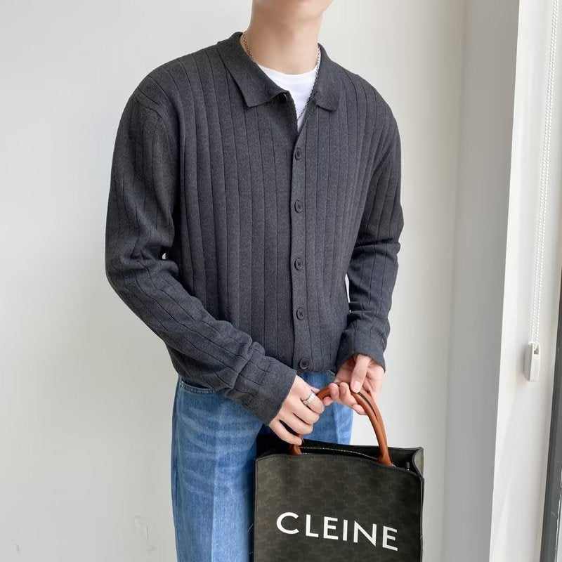 Herren Elegantes Langarm-Polohemd mit Struktur – Cavello