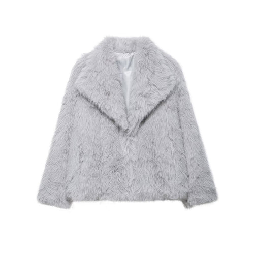 Damen Kurze Faux‑Fur Jacke mit Schalkragen und Boxy‑Schnitt Echoarchiv