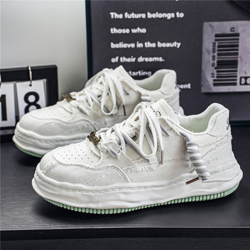 Damen denim-Plateau-Sneaker mit kontrastnähten, wattierter Wellenlaufsohle und verzierten Schnürdetails Echo Archiv