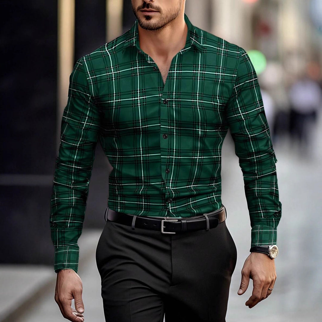 Herren Langarmhemd mit modernem Karomuster und slim fit Schnitt Echoarchiv