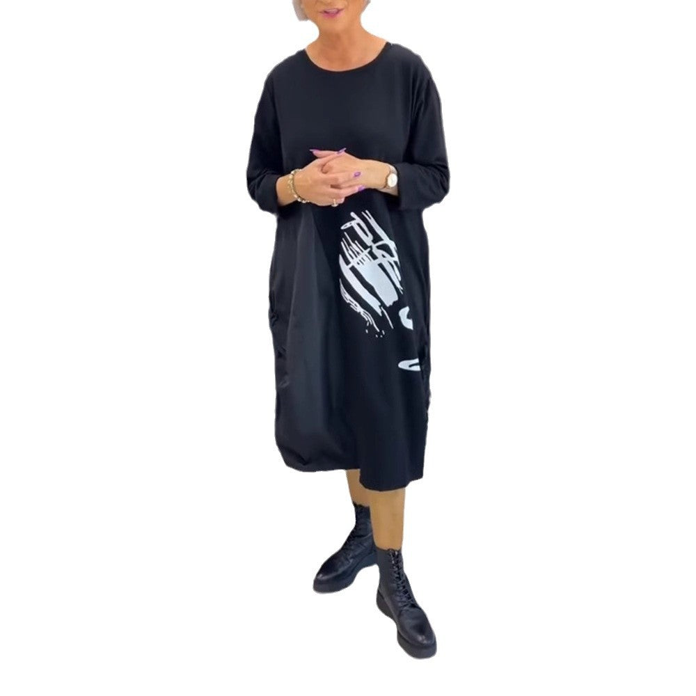 Damen nan lässiges Jerseykleid mit seitlicher Tunnelzug-Raffung, Eingrifftaschen und Statement-Print Echo Archiv