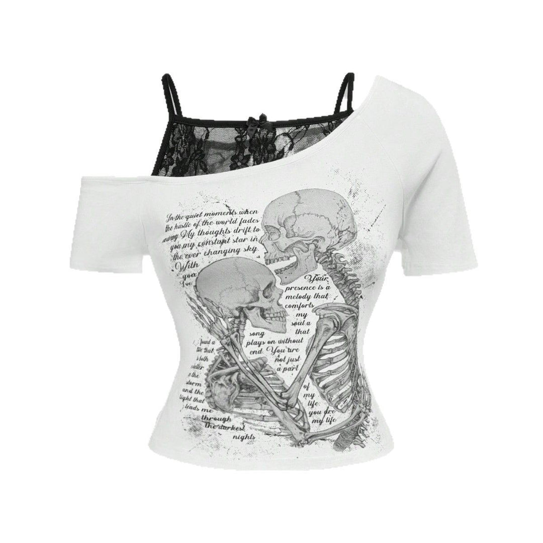 Damen Raffiniertes grafisches T-Shirt mit Spitzenunterlayer Echo Archiv