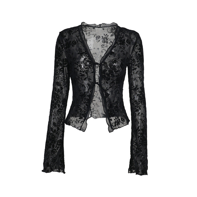 Damen Transparente Spitzenjacke mit floralen Mustern Echo Archiv