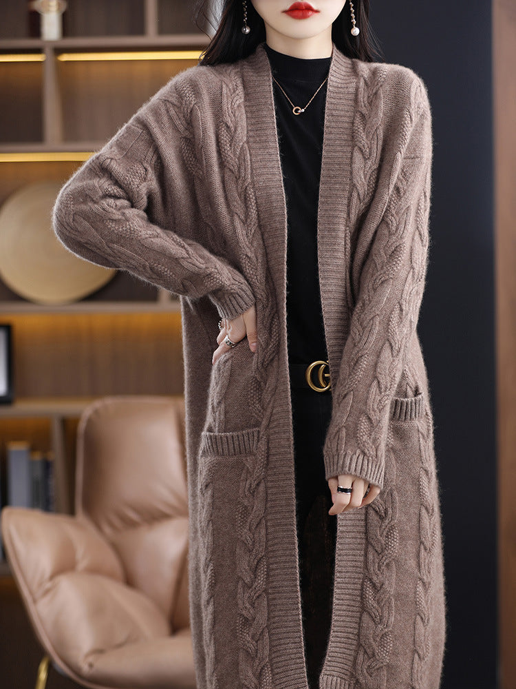 Damen Oversize-Longcardigan aus weichem Wollmix mit kontrastierenden Blockstreifen Echoarchiv