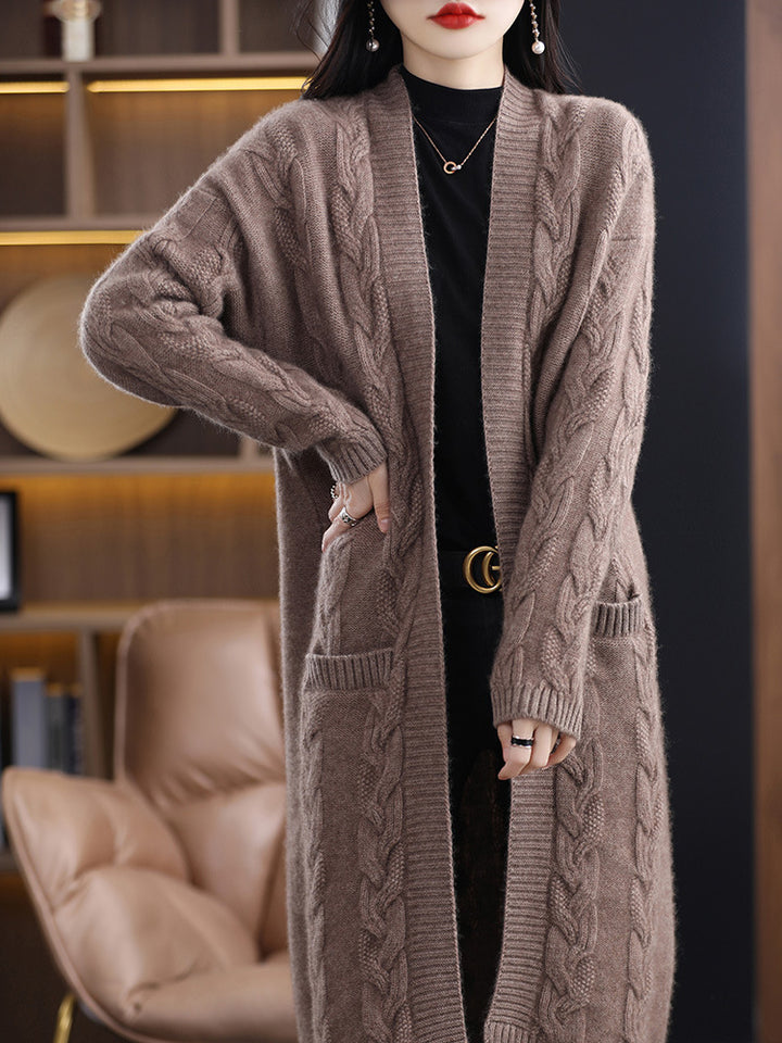 Damen Oversize-Longcardigan aus weichem Wollmix mit kontrastierenden Blockstreifen Echoarchiv