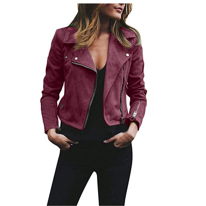 Damen nan taillierte Bikerjacke aus Veloursimitat mit asymmetrischem Reißverschluss und Reißverschlussärmeln Echo Archiv
