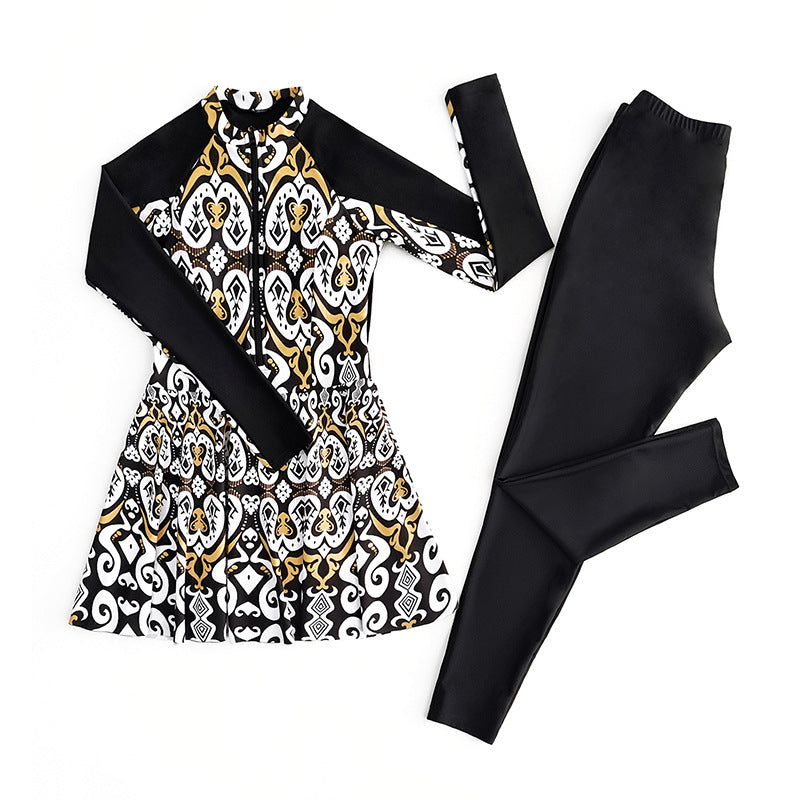 Damen Sportlicher Swimwear mit elegantem Rock und langem Ärmel Echo Archiv