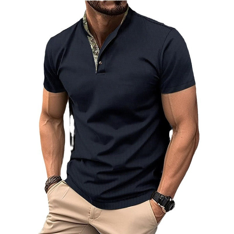 Herren Kurzarmshirt mit stylischem Stehkragen und Druck Echoarchiv