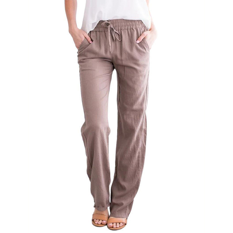 Damen Leichte Leinenoptik Palazzo-Hose mit Gummibund, Tunnelzug und Eingrifftaschen Echoarchiv