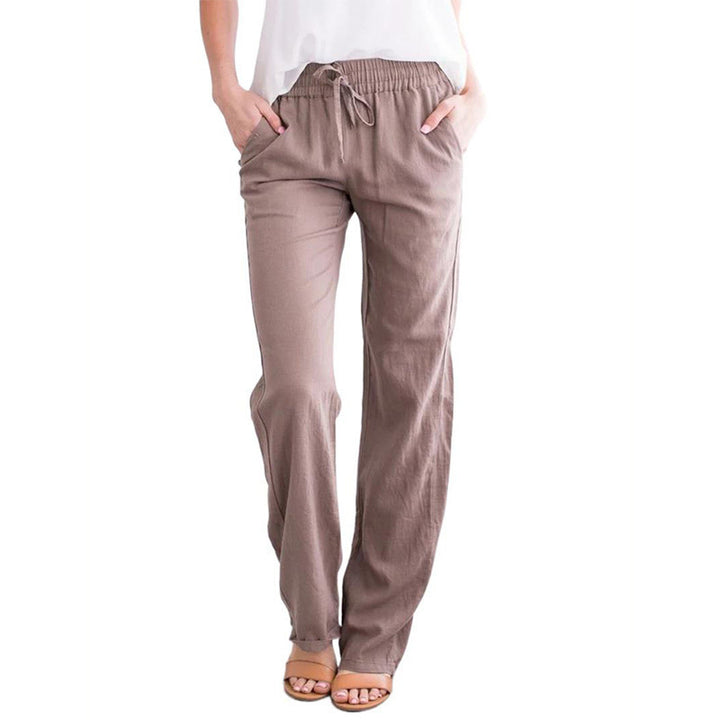 Damen Leichte Leinenoptik Palazzo-Hose mit Gummibund, Tunnelzug und Eingrifftaschen Echoarchiv