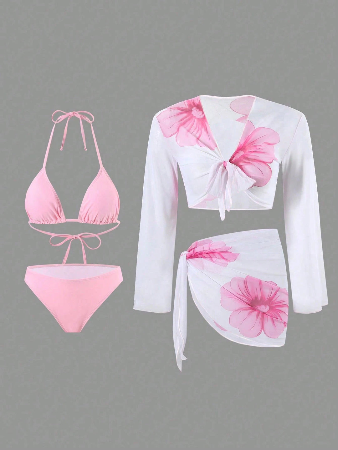 Damen Bikini-Set mit floralem Wickeltuch und langärmliger Oberteile Echo Archiv