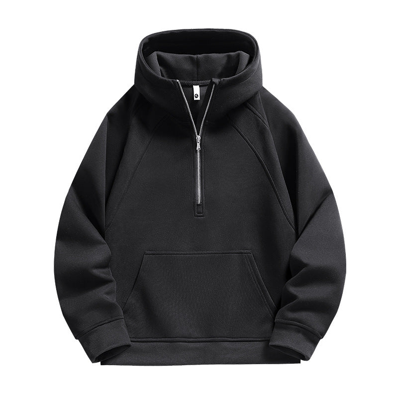 Unisex Halbzip-Kapuzenpullover mit hohem Kragen, Kängurutasche & gerippten Bündchen Echoarchiv