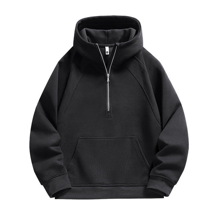 Unisex Halbzip-Kapuzenpullover mit hohem Kragen, Kängurutasche & gerippten Bündchen Echoarchiv