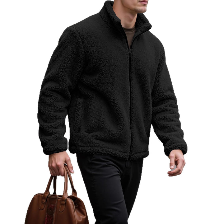 Herren kuschelige Fleecejacke mit hohem Kragen und praktischen Taschen Echoarchiv