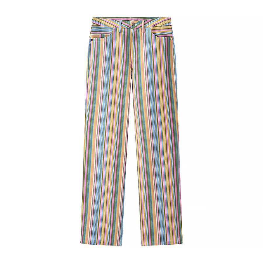 Damen Gestreifte Highwaist-Straighthose mit geradem Bein, hoher Taille und Five-Pocket-Details Echo Archiv