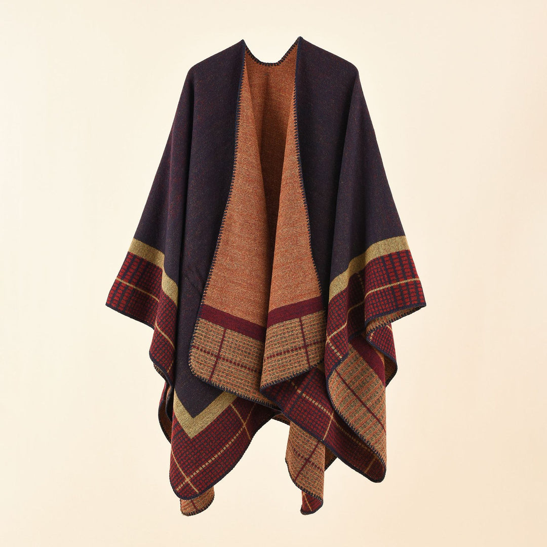 Damen Oversize-Capeponcho aus Wollmix mit kastigem Fall und feiner Bordürenstruktur Echo Archiv