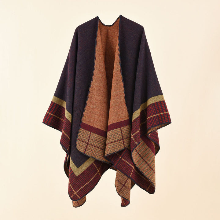 Damen Oversize-Capeponcho aus Wollmix mit kastigem Fall und feiner Bordürenstruktur Echo Archiv