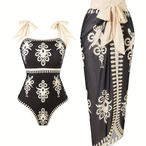 Damen eleganter Badeanzug mit verstellbaren Trägern und modischem Wickelrock Echo Archiv