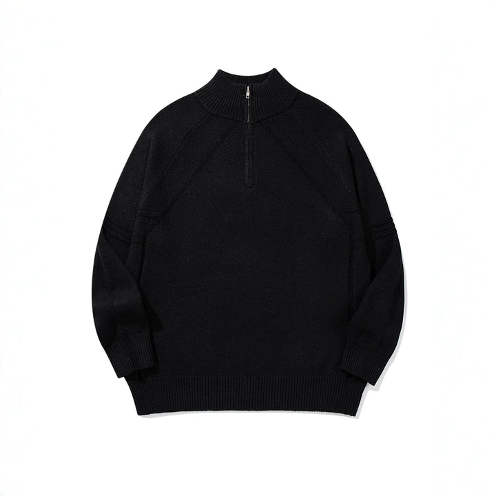 Unisex Halfzip-Strickpullover mit hohem Rippkragen und Raglanärmeln Echoarchiv