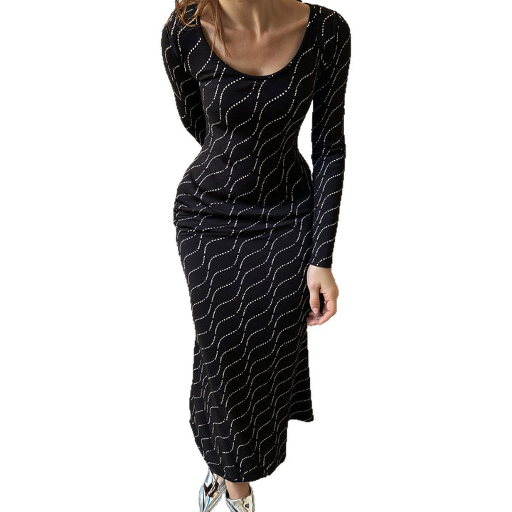 Damen Figurbetontes Maxikleid mit langen Ärmeln und wellenförmiger Paillettenverzierung – Valéora