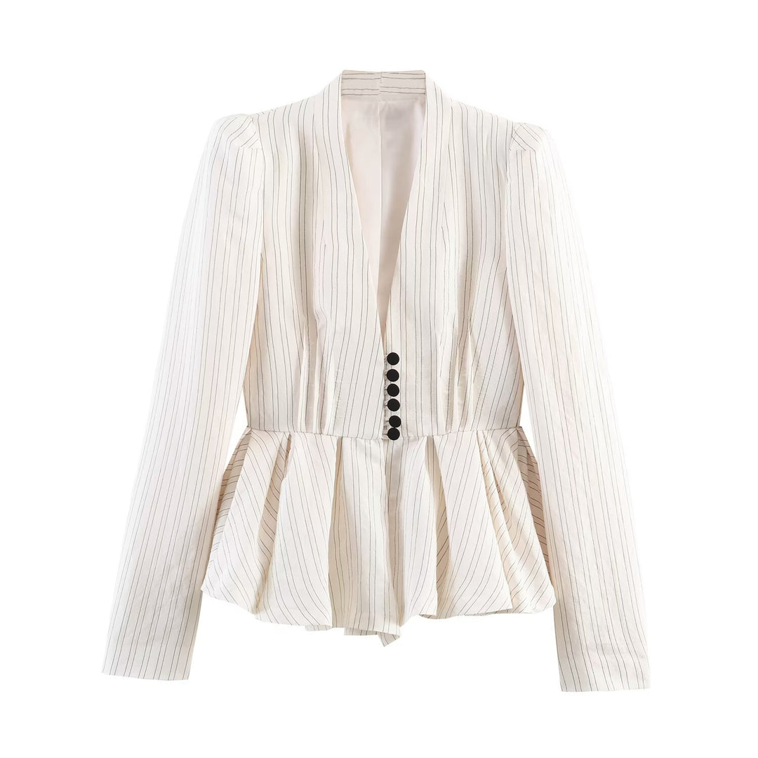 Damen Taillierte Blazerjacke mit tiefem V-Ausschnitt, Schößchen und Zierknopfleiste Echo Archiv