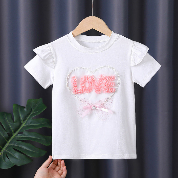 Mädchen T-Shirt mit Rüschendetails und Herzen-Applikation Echo Archiv