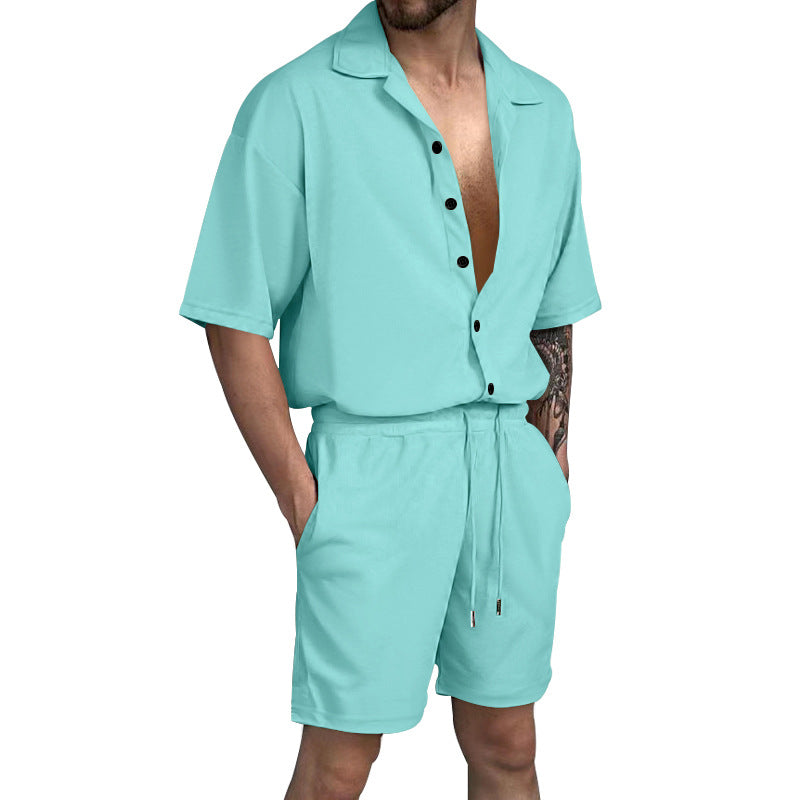 Herren lässiges Kurzarmhemd- und Shorts-Set mit elastischem Bund und praktischen Taschen Echoarchiv