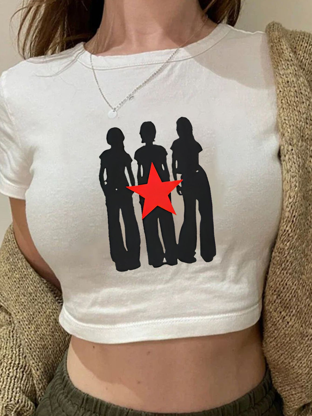 Damen Crop-Top mit kreativem Grafikdesign und modernem Schriftzug Echo Archiv