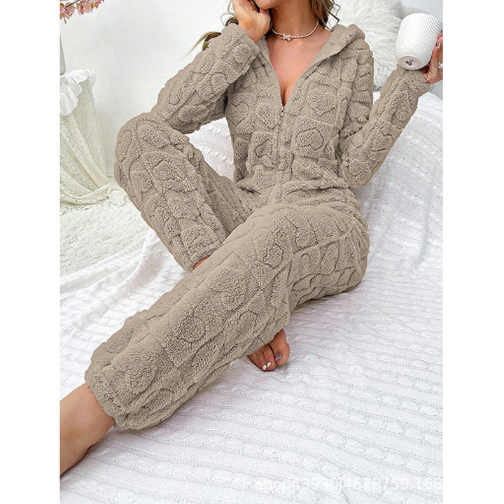Damen Gemütlicher Fleece-Overall mit Kapuze Echoarchiv