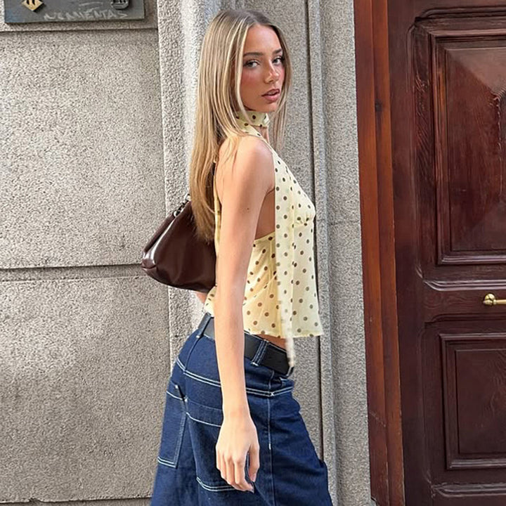 Damen Verspieltes Polka Dot Top mit Halter-Design und schickem Bindedetail Echo Archiv