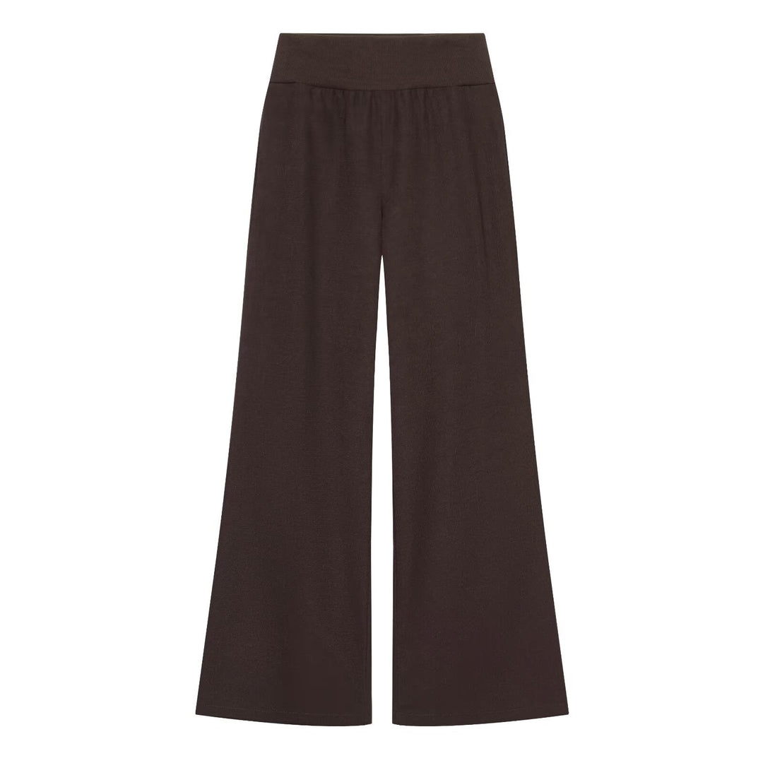 Damen Weite Jersey-Palazzohose mit hohem Rippbund und ausgestelltem Bein Echoarchiv