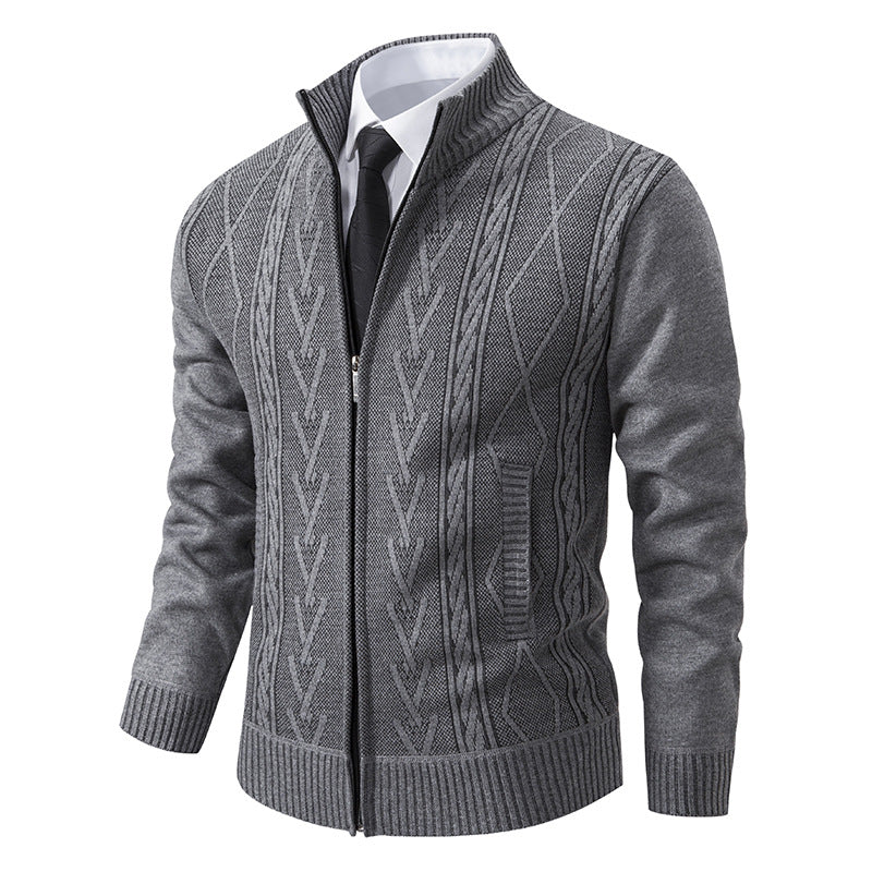 Herren nan gehobene Strickjacke mit erhabenem Zopfmuster und durchgehendem Reißverschluss Echo Archiv