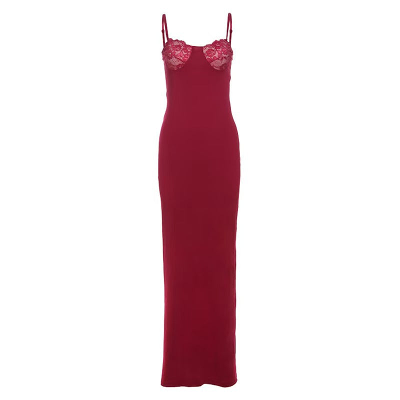 Damen Körperbetontes Maxikleid mit Spitzenakzenten Echo Archiv