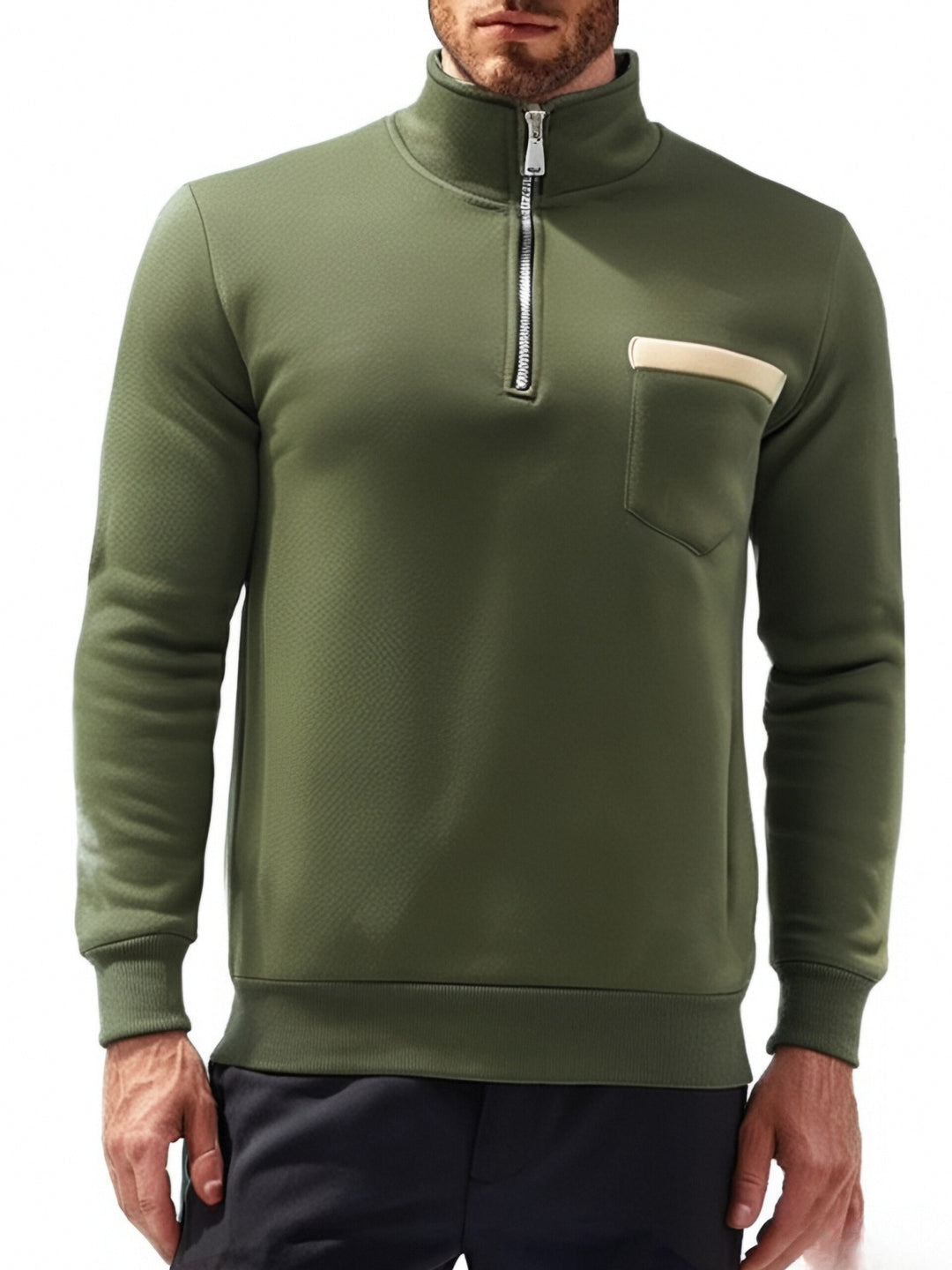 Herren modischer Stehkragenpullover mit halbem Reißverschluss und Brusttasche Echoarchiv