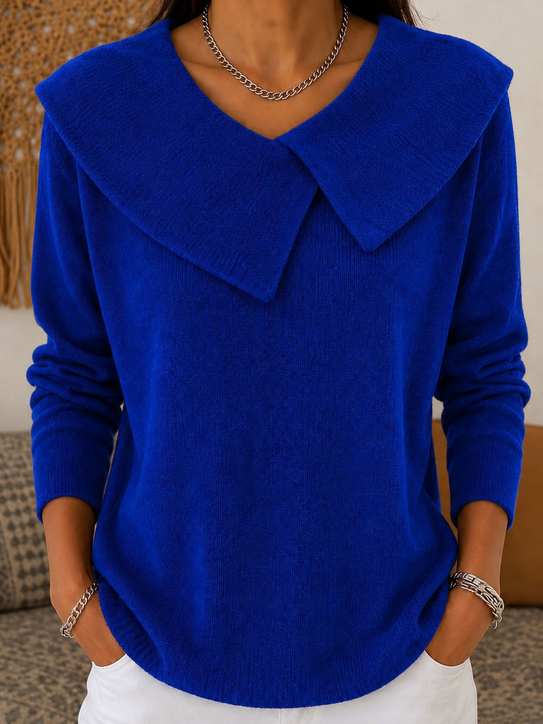 Damen Grobgestrickter Strickpullover mit übergroßem Matrosenkragen – Mavelle