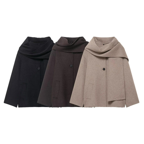 Damen Oversize Wollmantel mit voluminösem Schalkragen und verdeckter Knopfleiste – Montévia