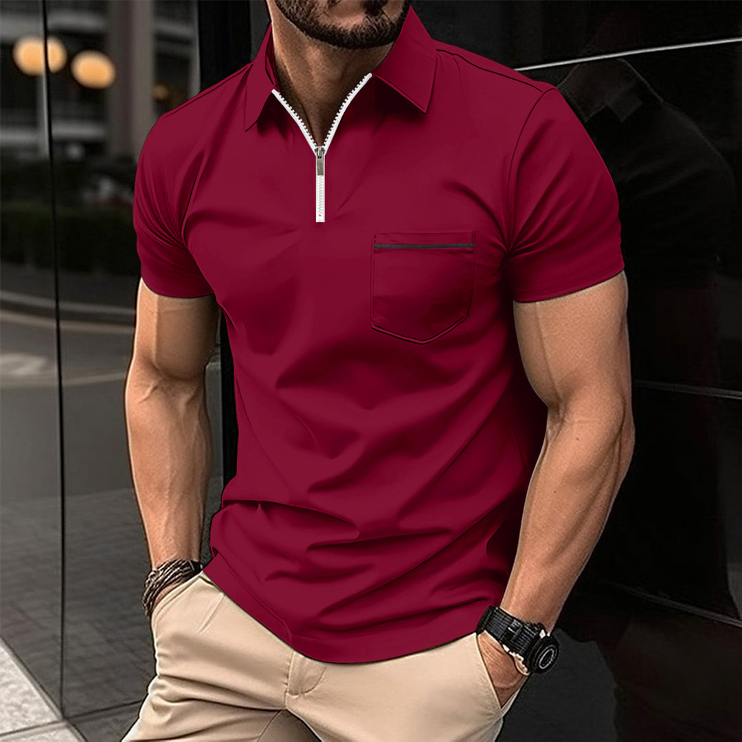 Herren Kurzarm Poloshirt mit Reißverschluss und Brusttasche Echoarchiv