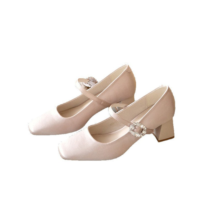 Damen Quadratische Mary‑Jane Pumps mit Riemchen, mittelhohem Blockabsatz und Kristallschnalle – Lioré