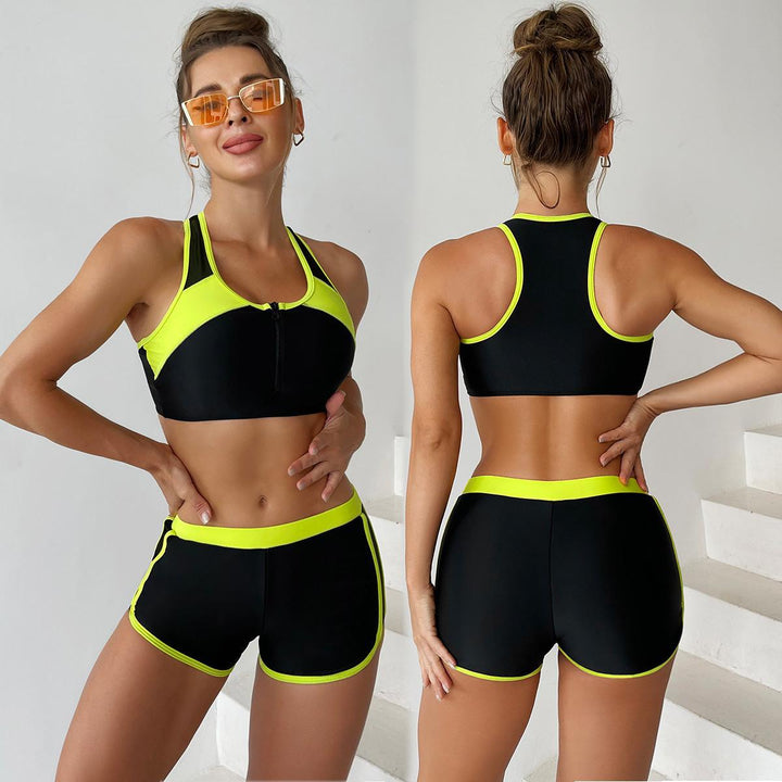 Damen Sportliches Bikini-Set mit kurzer Hose und Reißverschluss Echo Archiv