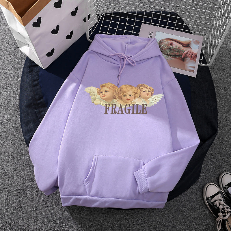 Damen leichter Oversize Kapuzenpullover mit Herz‑EKG‑Motiv, langen Kordeln und elastischem Bund – Auréline