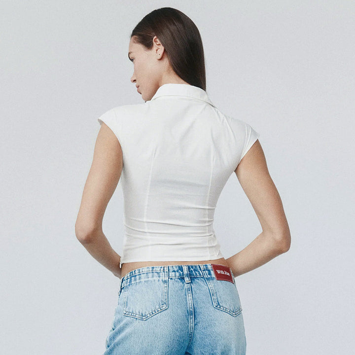 Damen elegante Kurzarmbluse mit knotenförmigem Design Echo Archiv
