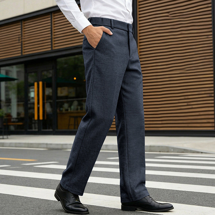 Herren Elegante gerade Tailoring-Hose mit Bügelfalte und feiner Fischgrätstruktur – Marzano